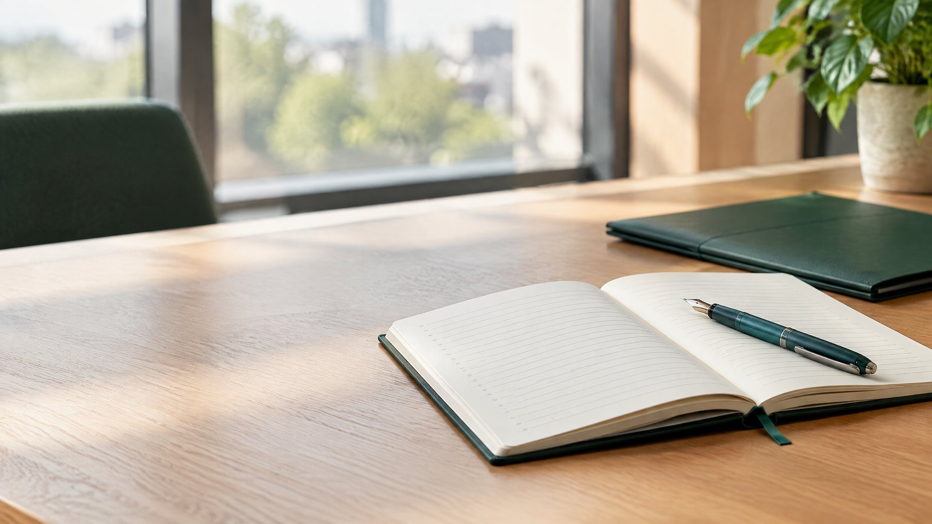 Notizbuch und Stift auf einem Tisch als Symbol für vorausschauende Planung